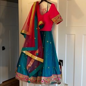 Hot pink and teal green lengha choli size 8.